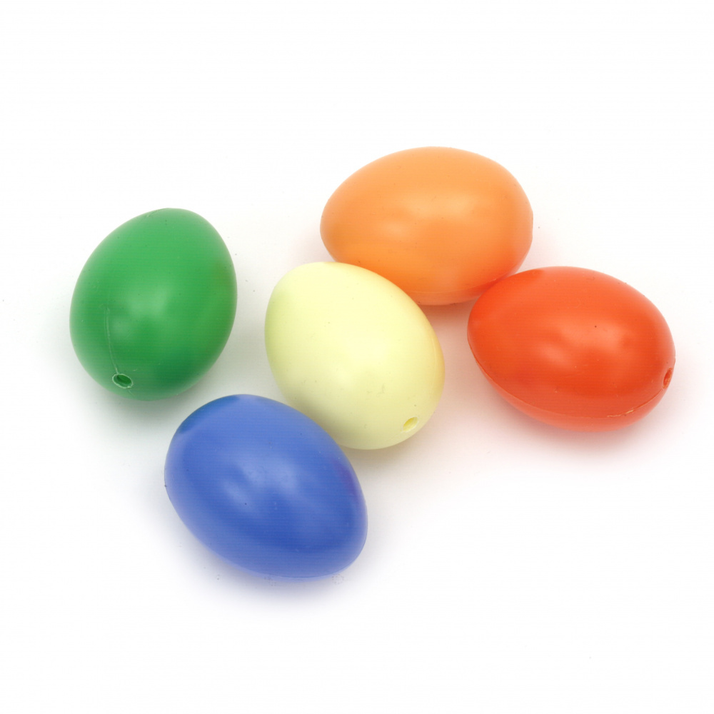 Plastic eggs, mixed colors, 45x36 mm with one 3 mm hole - set of 5 pieces