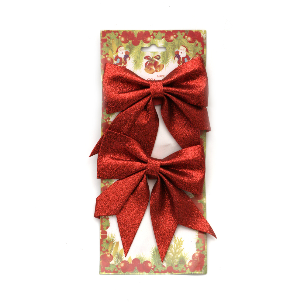 Christmas Decoration Red Ribbons with Brocade, 152x130 mm - 2 Pieces