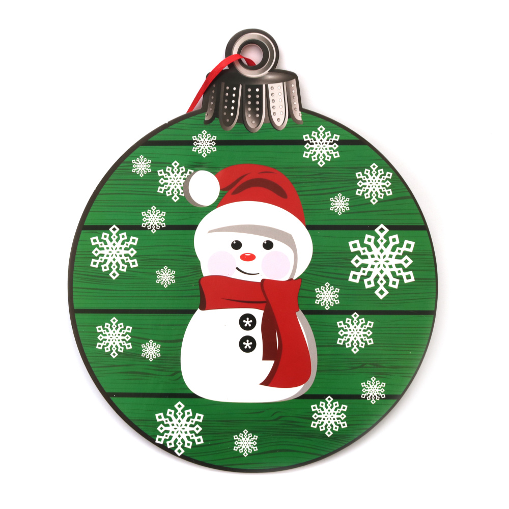 Christmas Decoration from Foam Board: Green Snowman Pendant, 305x255x5 mm - 1 Piece