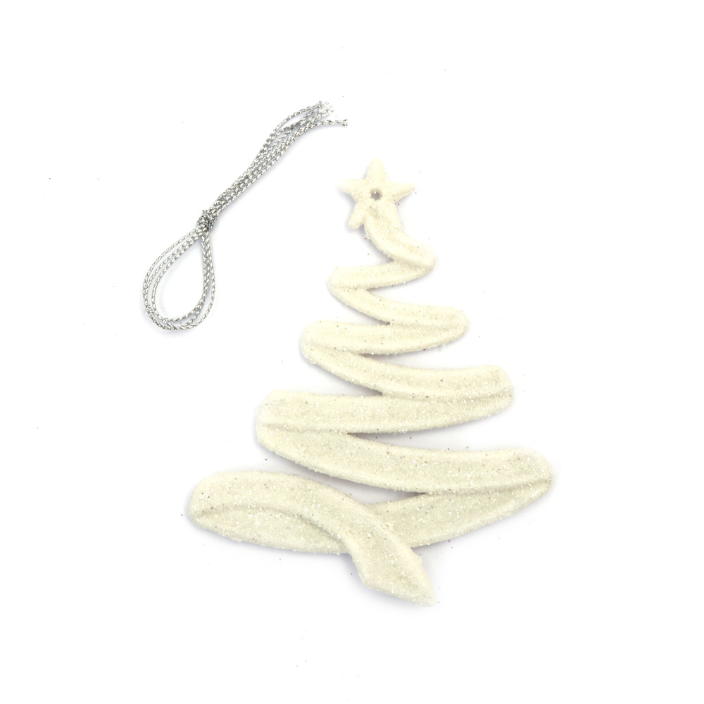 Christmas Decoration - White Glitter Christmas Tree, 90x110 mm - Set of 3 Pieces