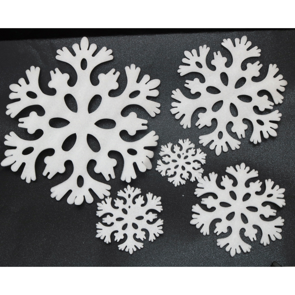 Anti-static Polyethylene Foam Snowflakes / 5 Sizes: 110 mm, 150 mm, 220 mm, 300 mm, 410 mm;  Thickness: 5 mm - 5 pieces