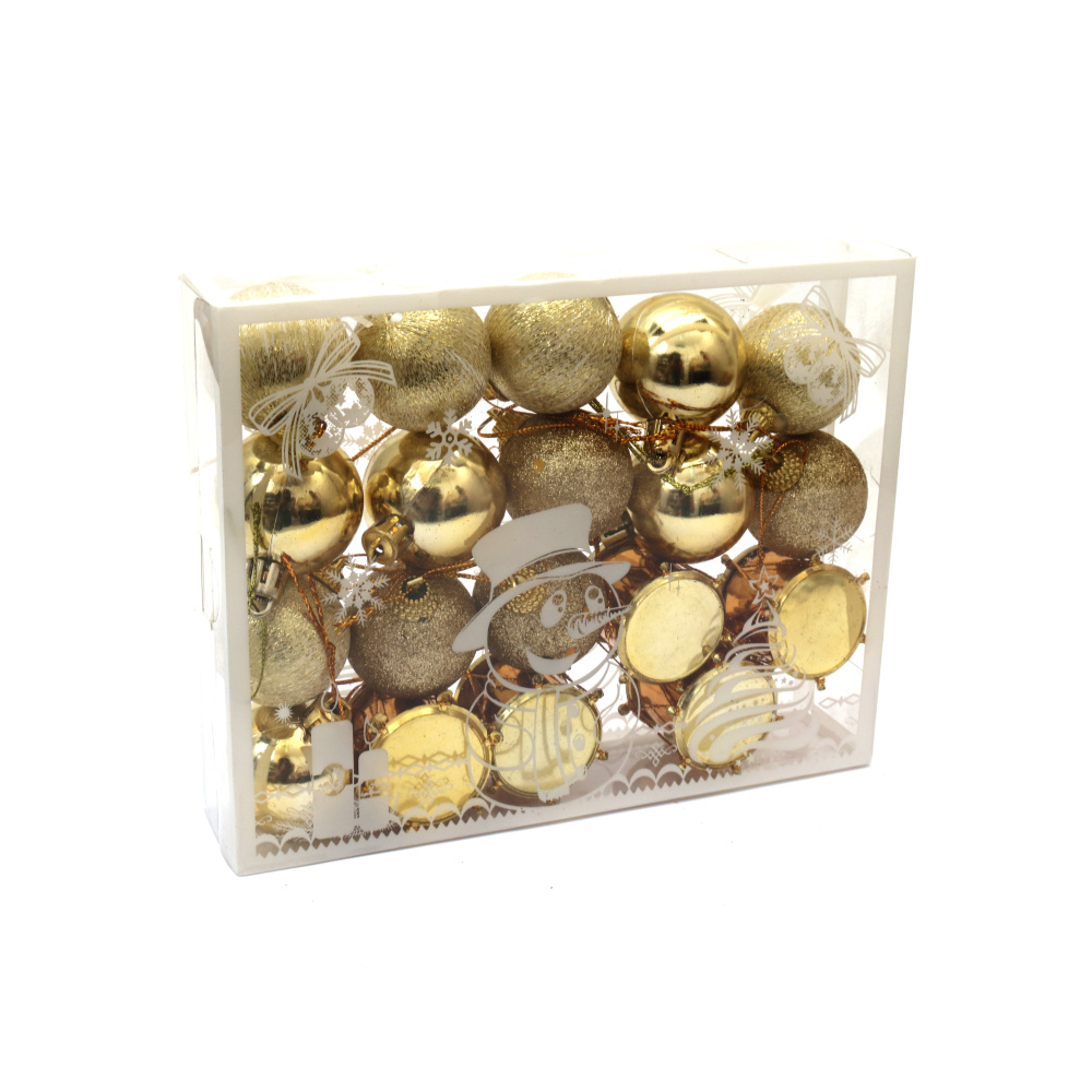 Set of Christmas Decoration - Balls and Drum / 30 mm / Gold Color - 20 pieces