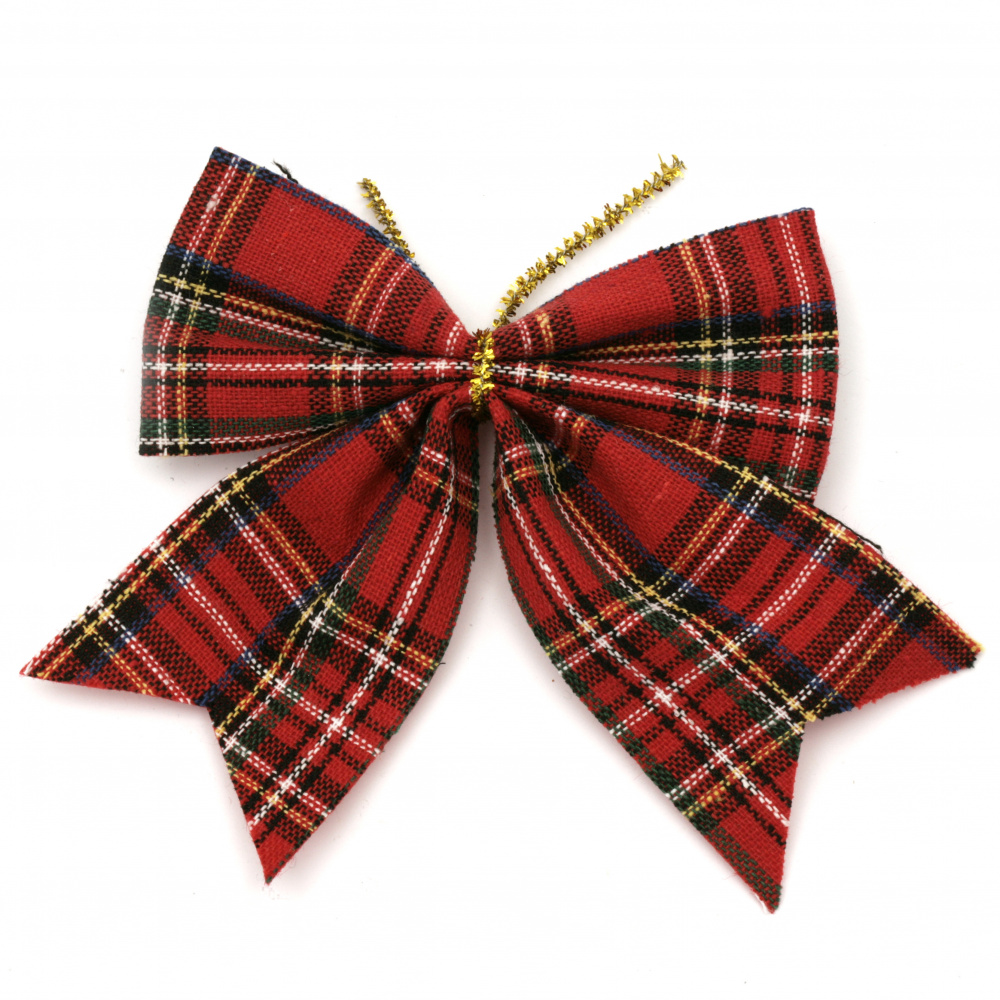 Christmas Decoration  Burlap Ribbon Bow   110x130 mm  check pattern cotton - 3 pieces