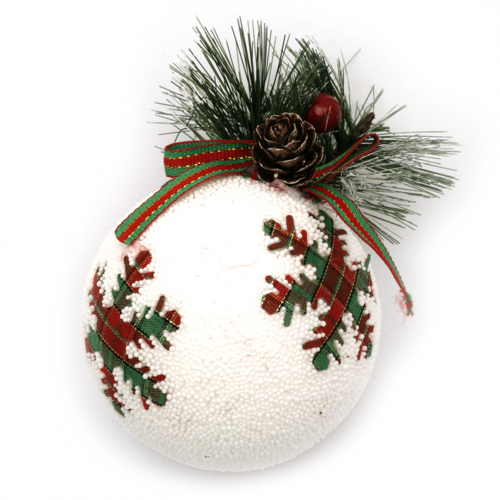 Styrofoam Christmas ball, twig with cone 77 mm snowflake -3 pieces