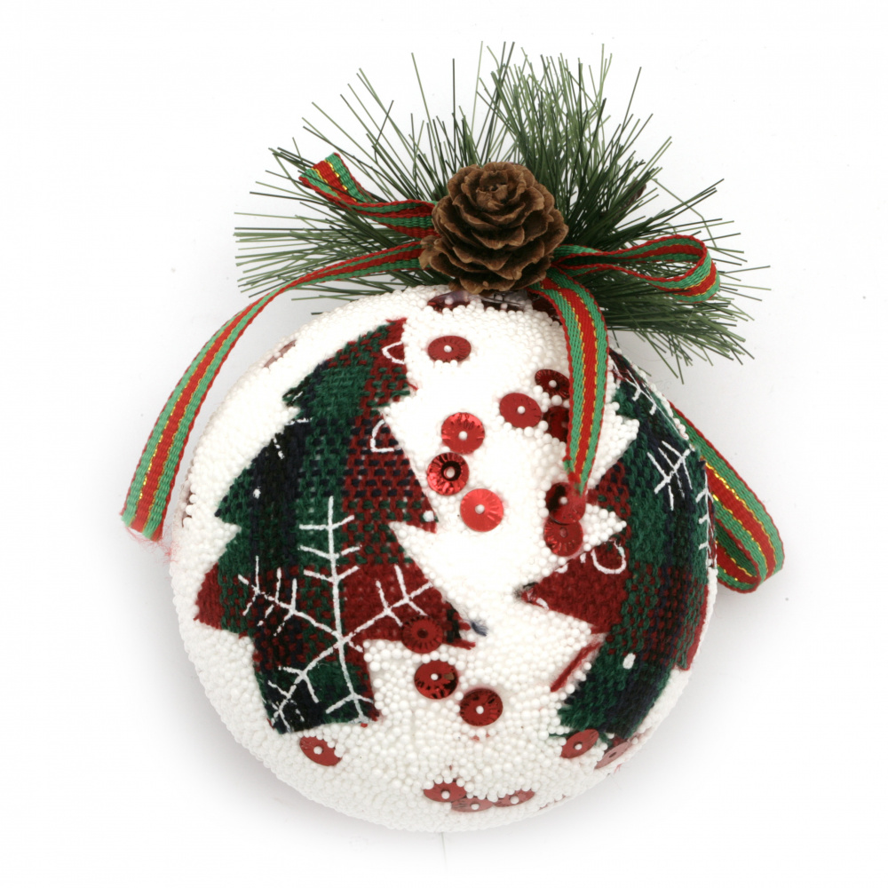 Styrofoam Christmas ball, twig with cone 77 mm Christmas tree -3 pieces