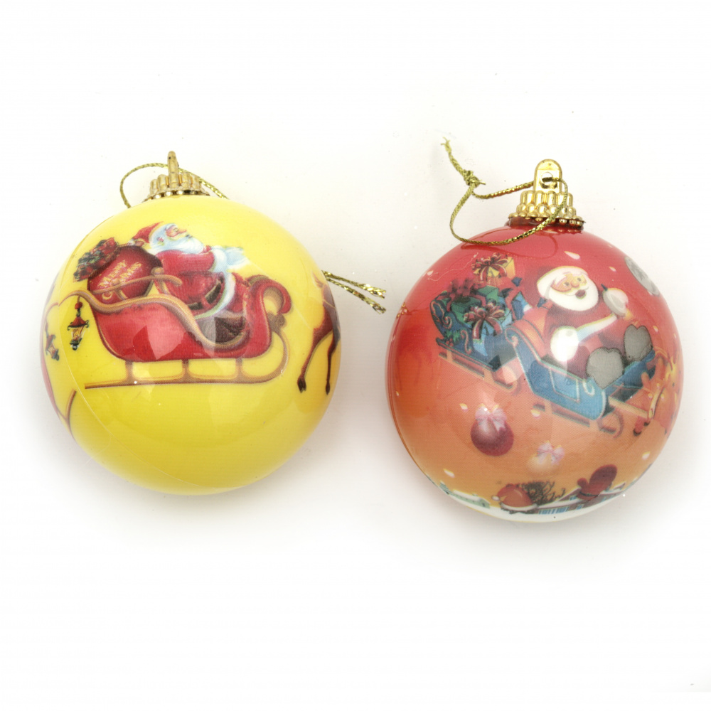 Plastic ball with Christmas image - 60 mm, assorted