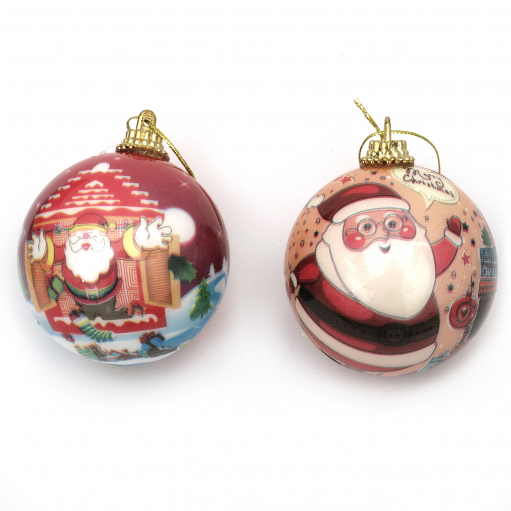 Plastic ball with Christmas image - 60 mm, assorted