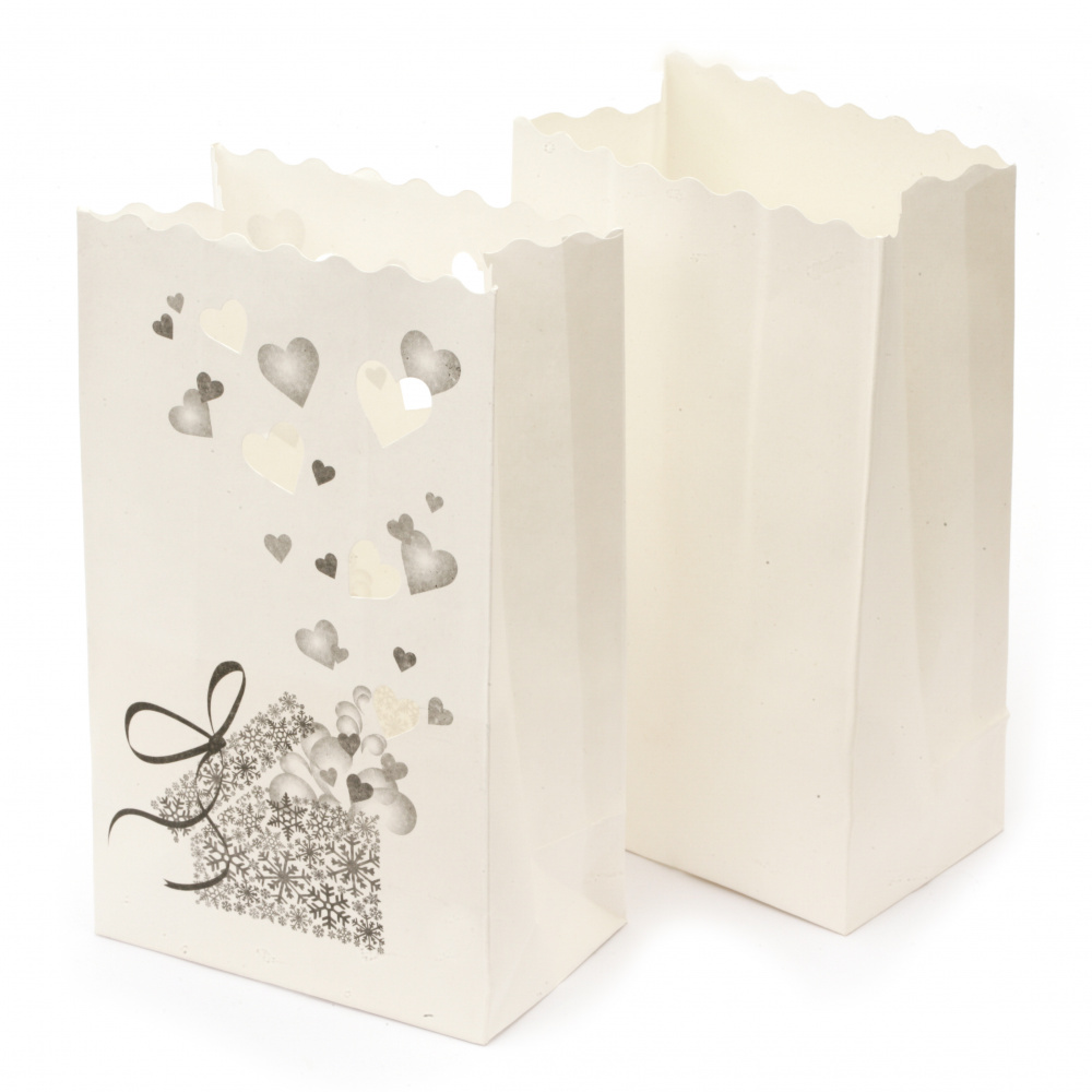 Paper Lantern Bags, 19x11.5x7 cm with Hearts and Plain FOLIA - 10 Pieces