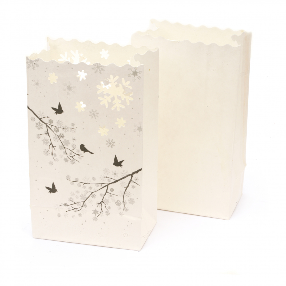 Paper Lantern Bag, 19x11.5x7 cm with Birds and Plain FOLIA - 10 Pieces