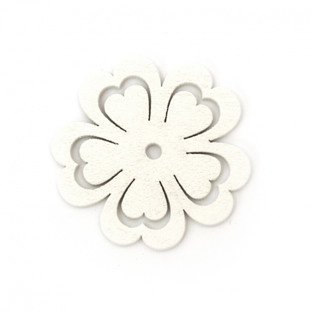 Wooden Clover Tree, 48x2.5 mm, White Color - 10 Pieces