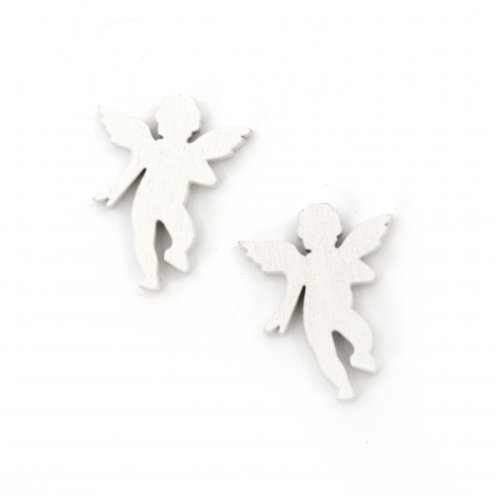 Wooden Angel, 30x23x4 mm, White Color - 10 Pieces