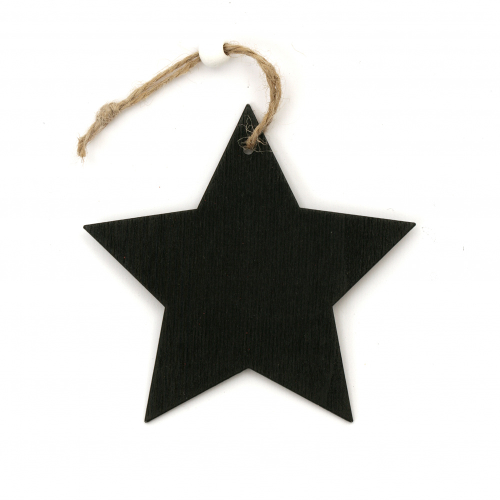 Wooden Star Plaque, 106x2.5 mm, Black Color - Pack of 4