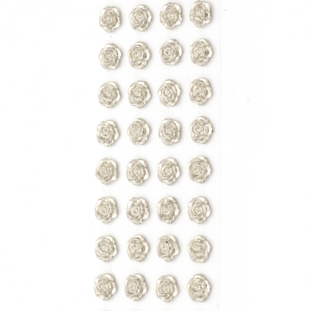 Perle autoadezive de flori 10 mm culoare argintie - 72 bucăți