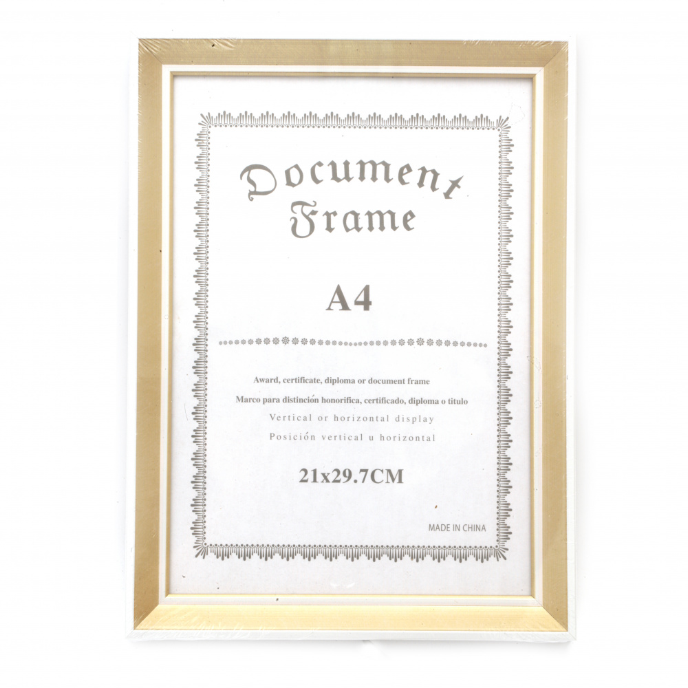 Photo Frame for A4 Picture, 21x29.7 cm, White, Gold, Assorted Colors