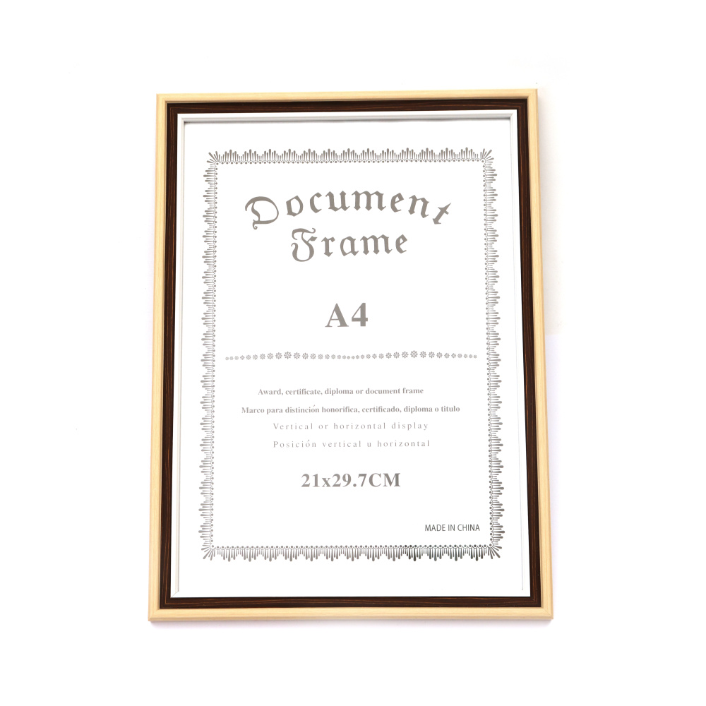 Photo Frame A4, Picture Frame Size: 210x297 mm, Colors: Cream, Brown and White, for Photos, Pictures & Paintings