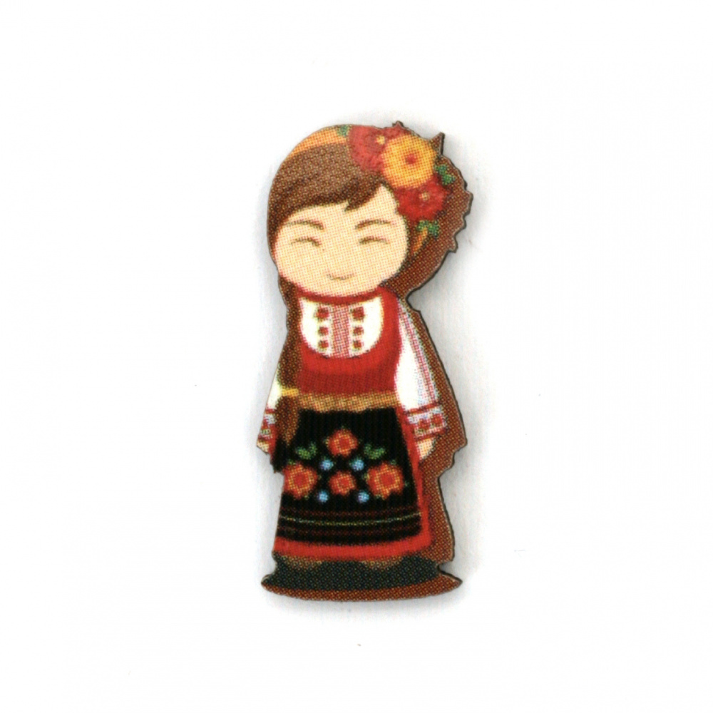Cut Plywood Figure, Girl with Traditional Dress / 24x10x2 mm - 10 pieces