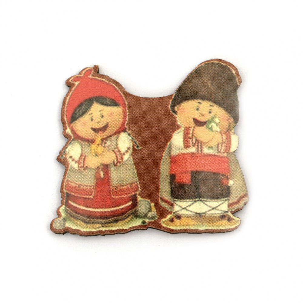 Plywood Figure for BABA MARTA Day, Boy and Girl with Folk Costumes / 33x38x2 mm - 4 pieces