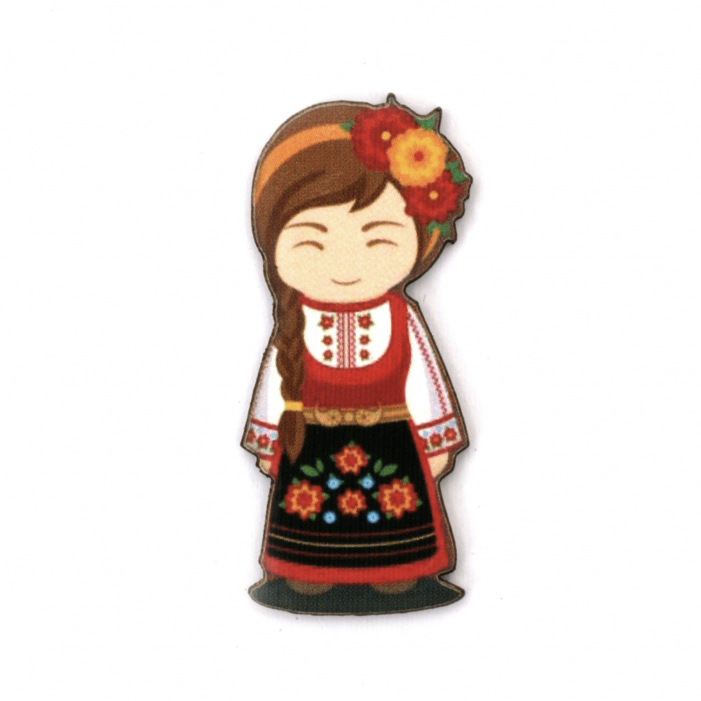 Plywood Girl in Traditional Dress /  45x20x2 mm - 4 pieces
