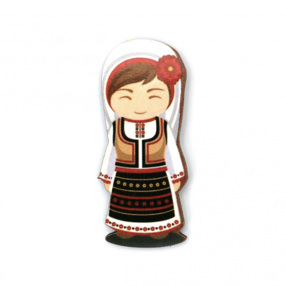 Plywood Figure, Girl in Folk Costume for DIY Martenitsas and Souvenirs / 45x20x2 mm - 4 pieces