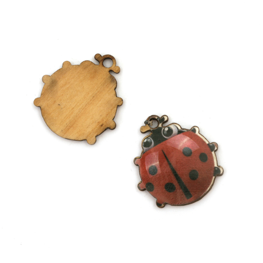 Plywood Ladybug Charm / 25x24 mm, Hole: 2 mm - 5 pieces