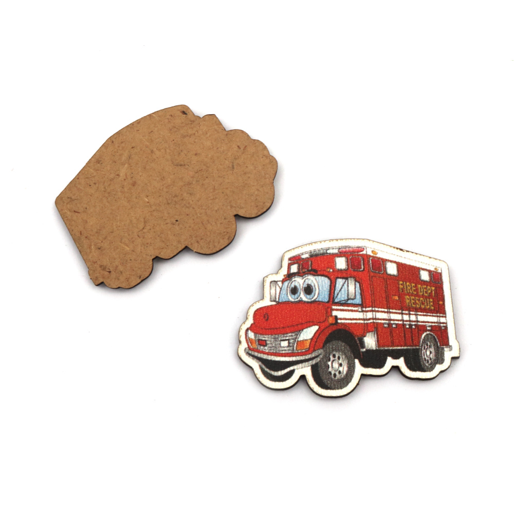 Fire truck made of MDF for decoration 46x33 mm - 2 pieces