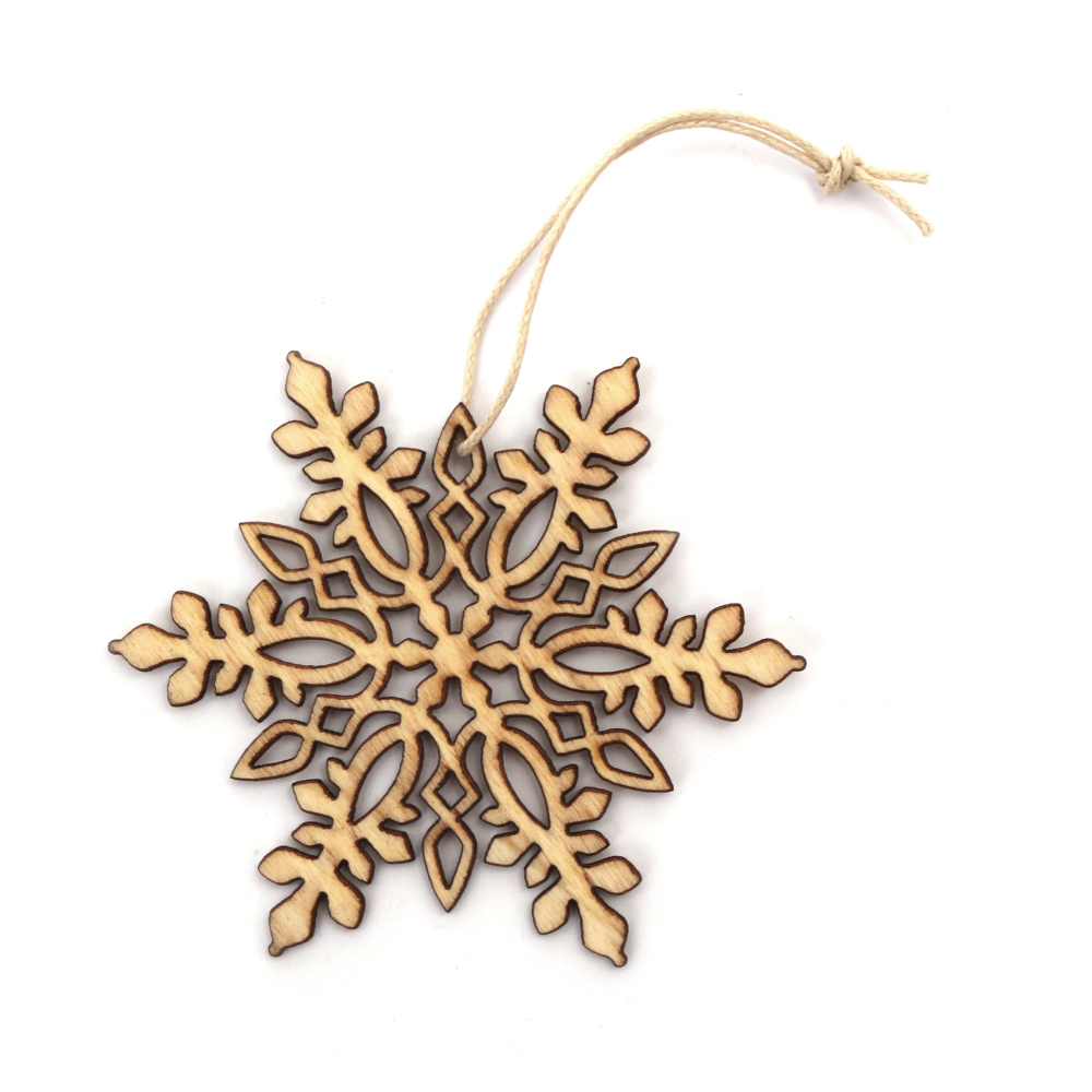 Christmas Wooden Snowflake Pendant for Decoration 80x80x2 mm, with rope