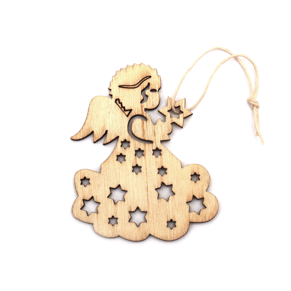 Christmas Wooden Angel Pendant for Decoration 80x65x2 mm, with rope