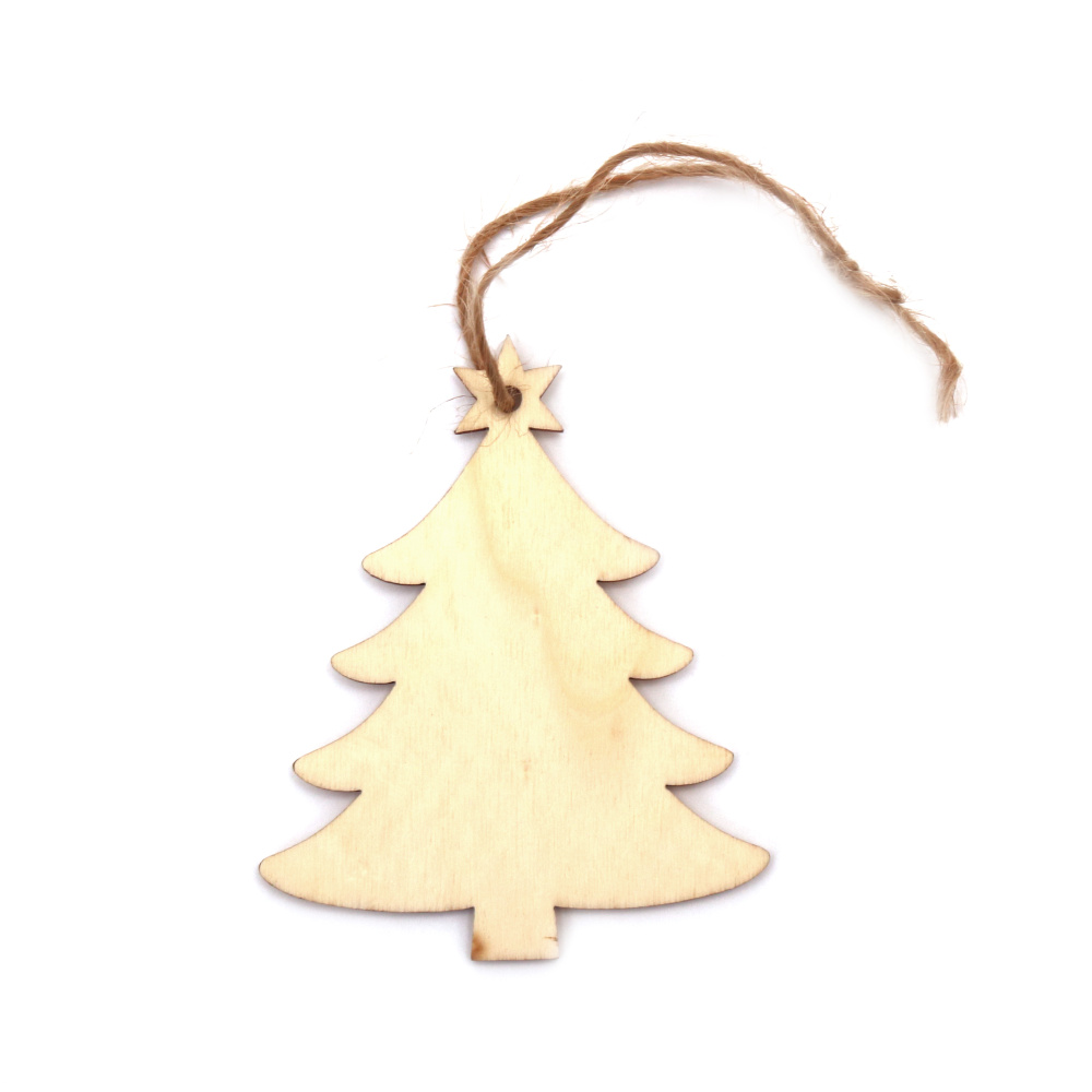 Christmas Wooden Tree Pendant for Decoration 85x70x2 mm, with rope