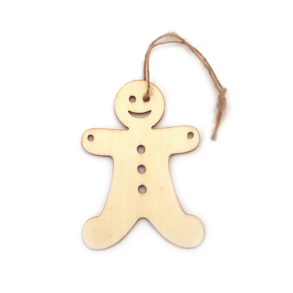 Christmas Wooden Gingerman Pendant for decoration 90x65x2 mm, with rope