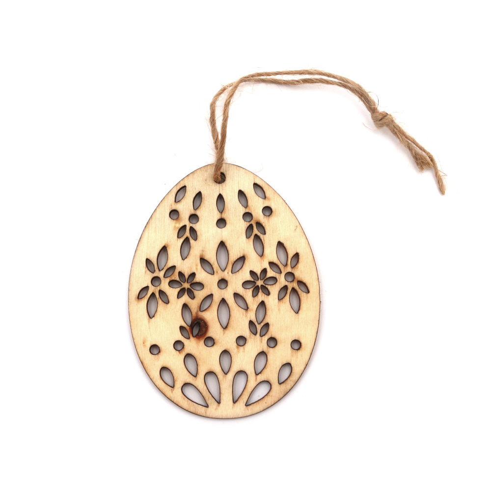Wooden Egg, Easter Decoration  80x60x2 mm, with rope