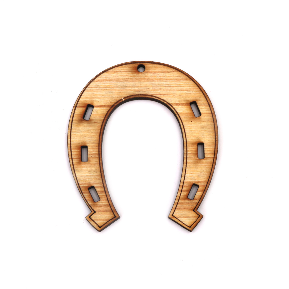 Wooden horseshoe, 88x78 mm, hole 3 mm, for decoration