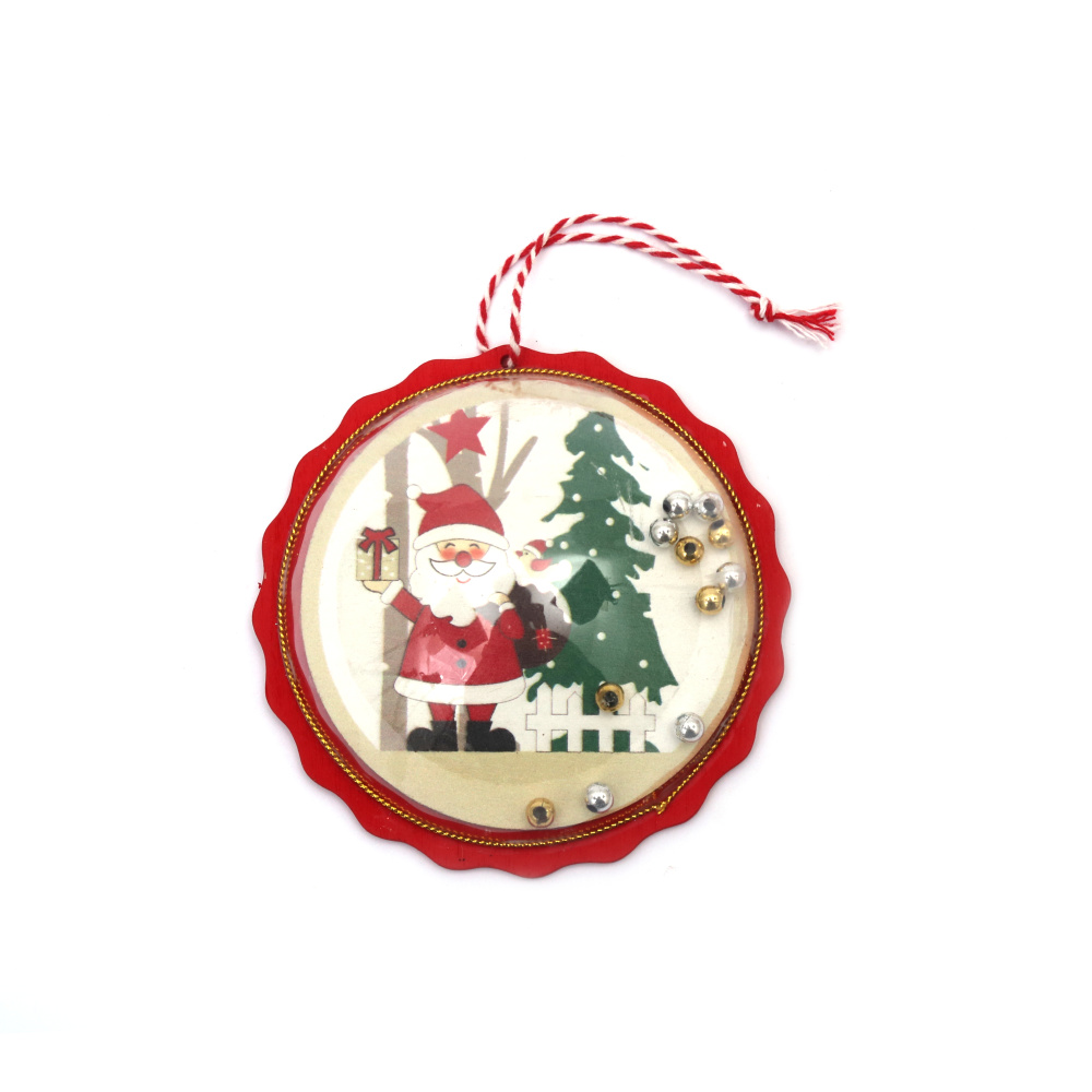Wooden Christmas Pendant for Decoration with Balls and Santa Claus / 100x35 mm - 1 piece