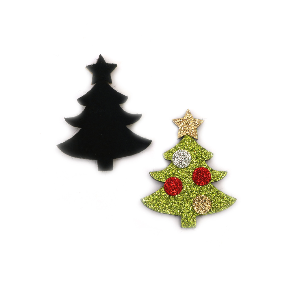 Christmas tree felt with brocade, 46x36x3 mm - 5 pieces