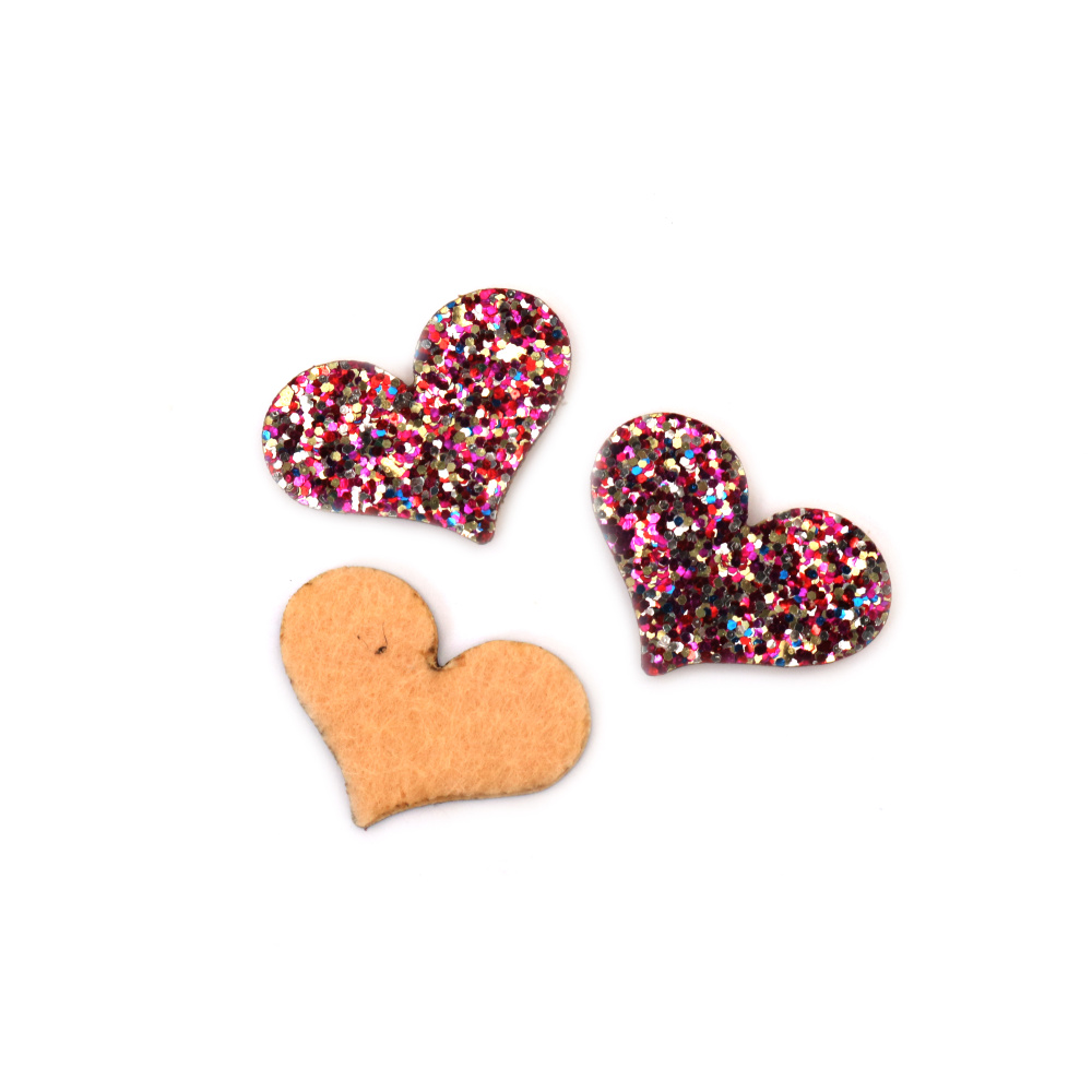 Felt Heart with Brocade, 37x27x2.5 mm, Multicolored - 10 Pieces