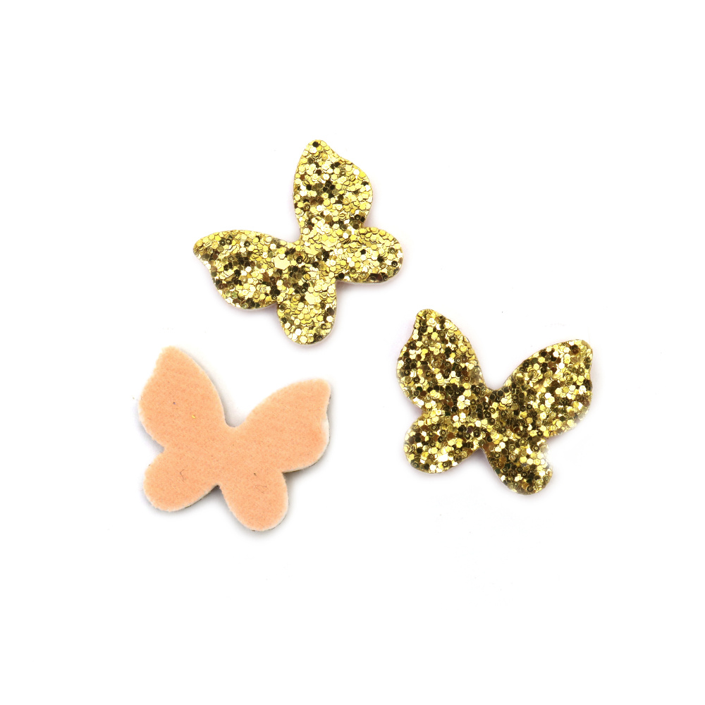 Felt butterfly with brocade, 31x26x2 mm, in gold color - 10 pieces