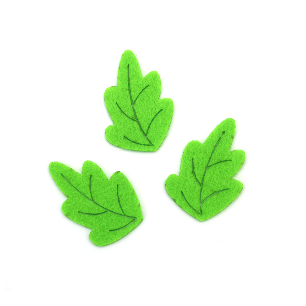 Frunze din fetru verde deschis 2 mm, tăiate cu laser, dimensiuni asortate 22/30 mm – set 20 bucăți – perfecte pentru craft floral, decorațiuni și proiecte DIY