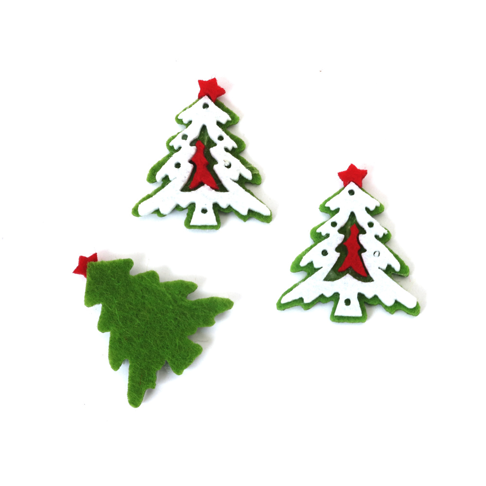 Brad de Crăciun din fetru 35x40x4 mm - 10 bucăți