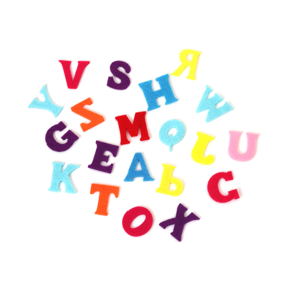 Litere latine din fetru 26 mm culori mixte - 10 bucăți