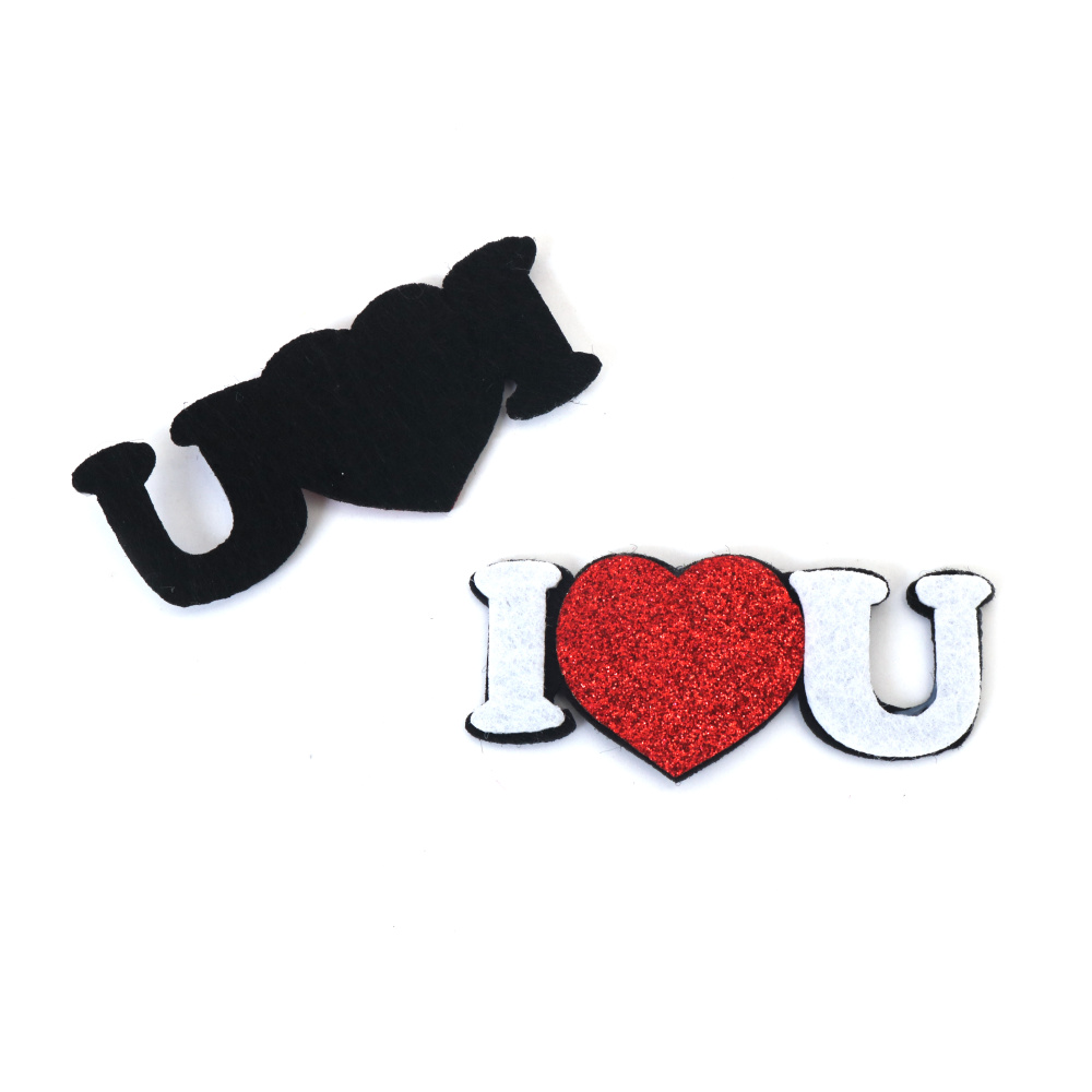 Inscripție din fetru cu brocart „Te iubesc” 73x32x3 mm culoare negru, alb și roșu - 5 bucăți