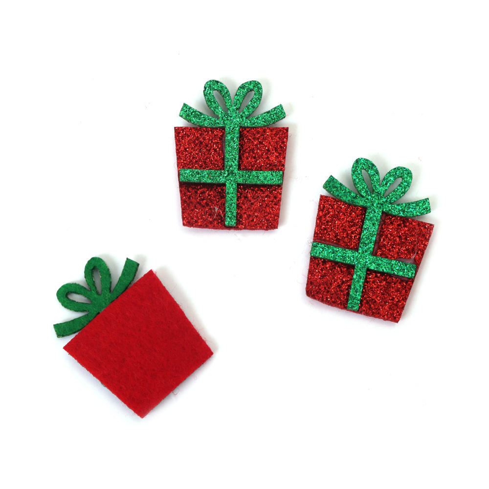 Cadou de Crăciun din fetru cu brocart 29x39x4 mm culoare roșu și verde - 10 bucăți
