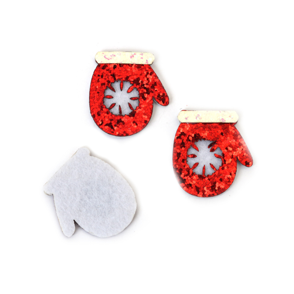 Ръкавичка от филц с брокат 34x38x4 мм цвят червен и бял -10 броя