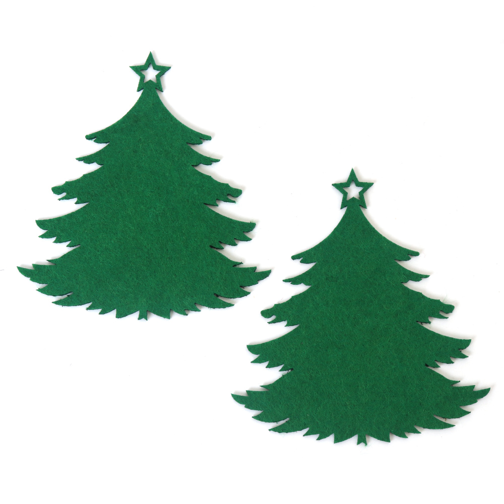 Tmavě zelené filcové výřezy vánoční stromeček, 105 × 115 × 2 mm – 2 ks