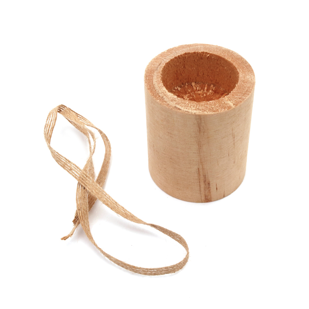 Wooden Candle Holder 70x60 mm for tea light candle 40x25 mm with ribbon 300x7 mm
