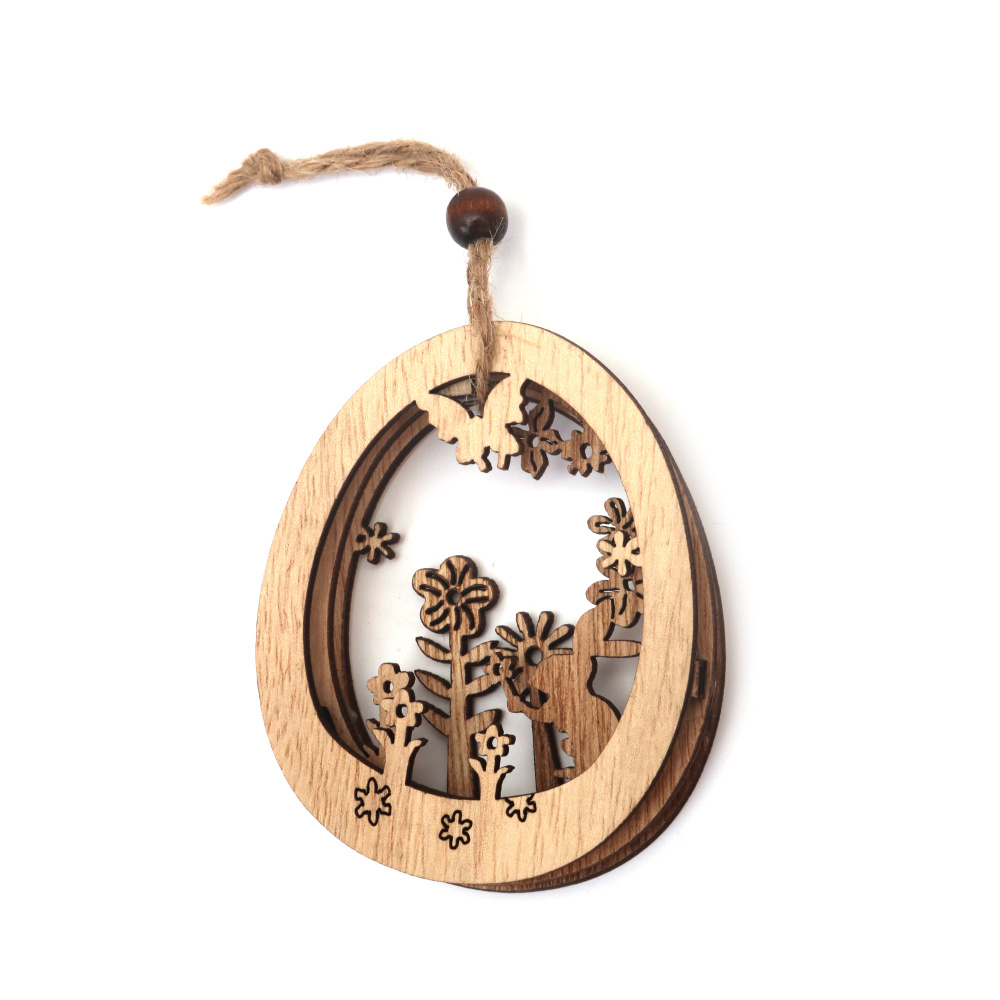 Decorazione pasquale a forma di uovo in legno naturale per fai da te, 70x87x16 mm - 1 pezzo