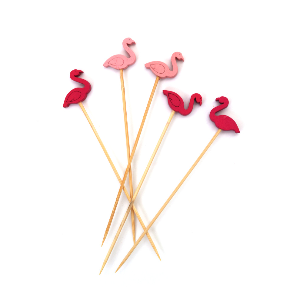Flamingo din lemn pe băț pentru decor 20x130x5 mm - 20 bucăți