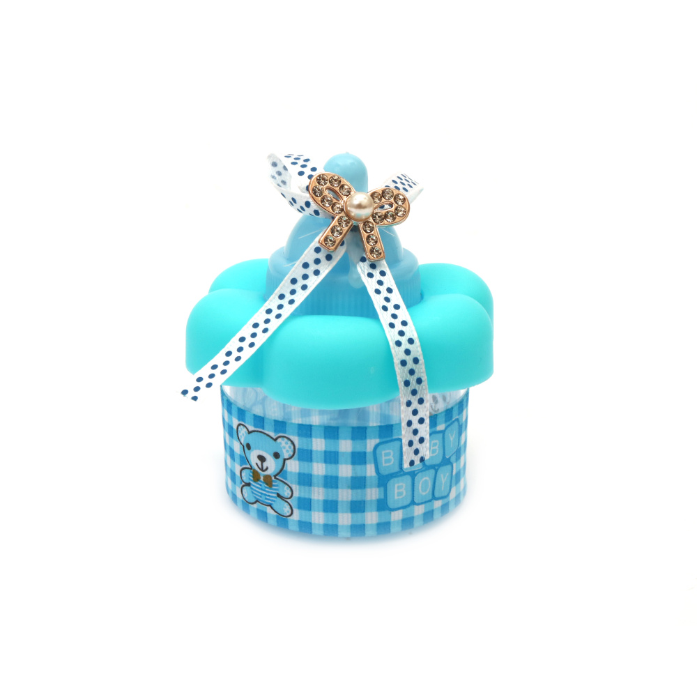 Plastic baby bottle box for decoration, 80x70 mm, blue color