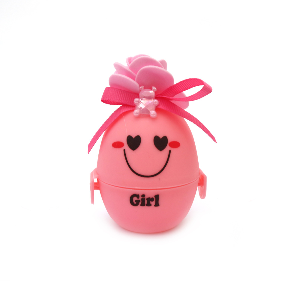 Plastic box in the shape of an egg with decoration, 67x56 mm, color pink