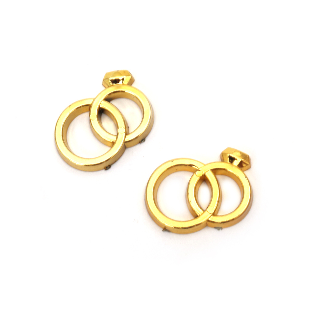 Element, plastic intertwined rings for decoration, 27x21 mm, gold color - 10 pieces