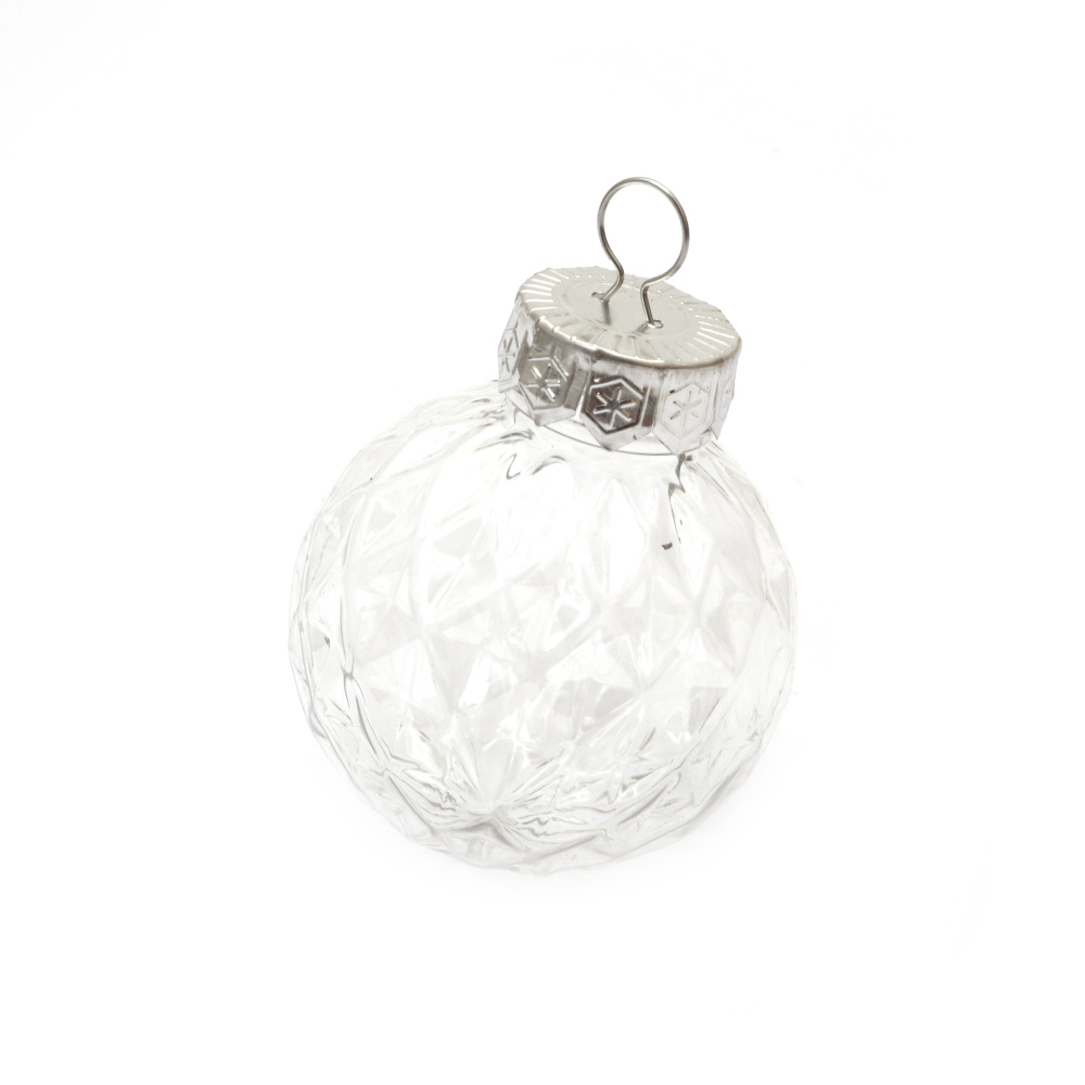 Transparent Faceted Plastic Ball, 60x70 mm, with Metal Cap and Holder