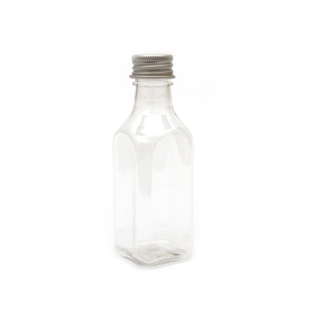 Plastic bottle transparent, 34x34x102 mm, square with screw cap